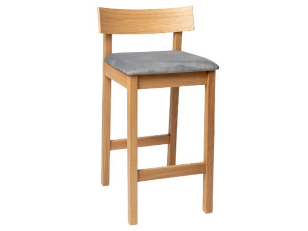 Stołek barowy dębowy tapicerowany białe tło Albert