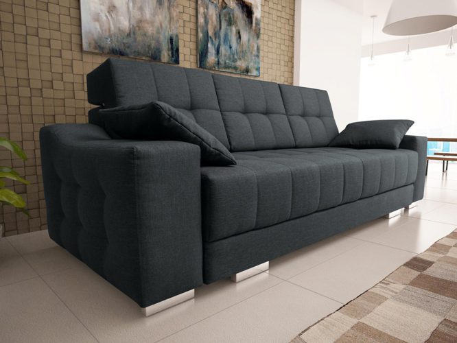 Sofa pikowana rozkładana czarny MERIO