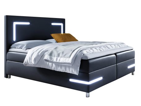 Łóżko z oświetleniem LED białe tło GLORIA