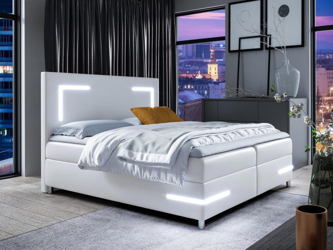 Łóżko z oświetleniem LED białe GLORIA