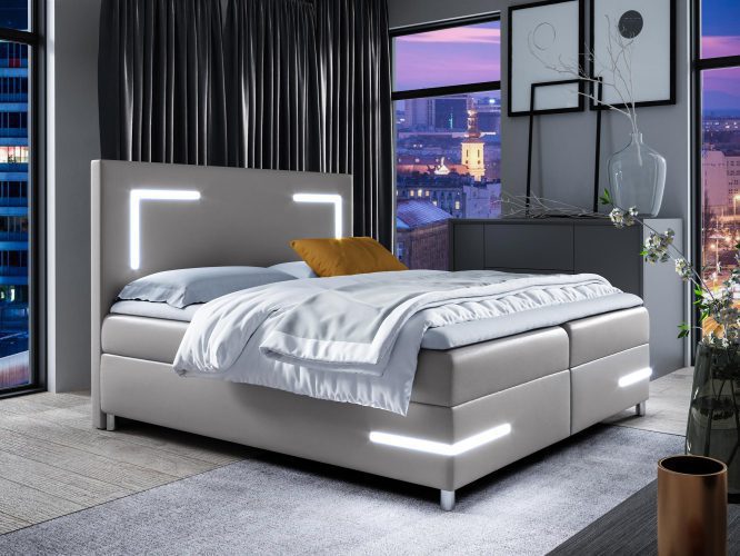 Łóżko z oświetleniem LED szare GLORIA