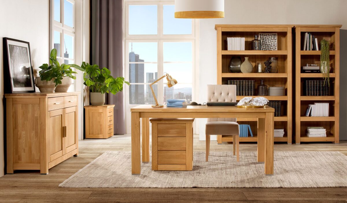 Biurko drewniane dąb czysty aranżacja