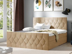 Miniaturka 1 - Pikowane łóżko kontynentalne beż SORIA LUX