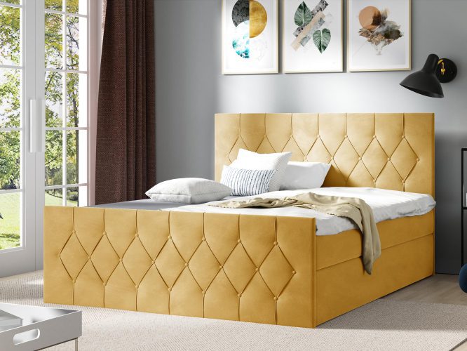 Pikowane łóżko kontynentalne żółte SORIA LUX