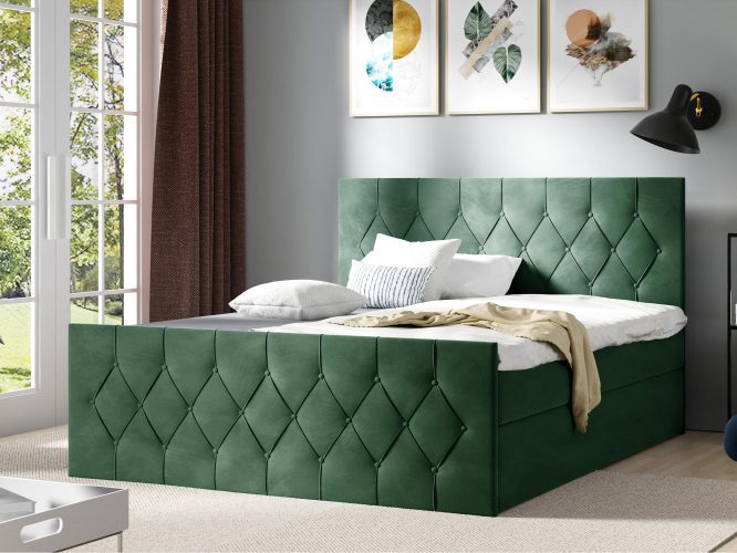 Pikowane łóżko kontynentalne zielone SORIA LUX
