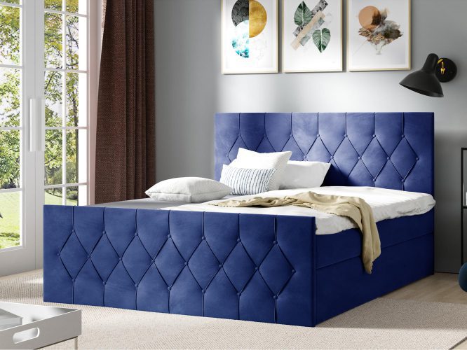 Pikowane łóżko kontynentalne niebieskie SORIA LUX