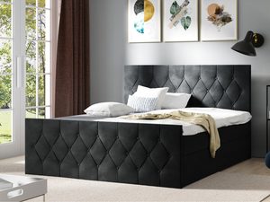 Miniaturka 6 - Pikowane łóżko kontynentalne czarne SORIA LUX