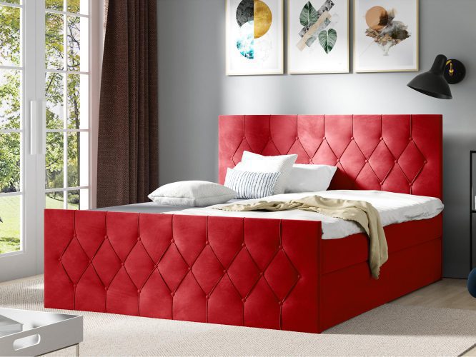 Pikowane łóżko kontynentalne czerwone SORIA LUX