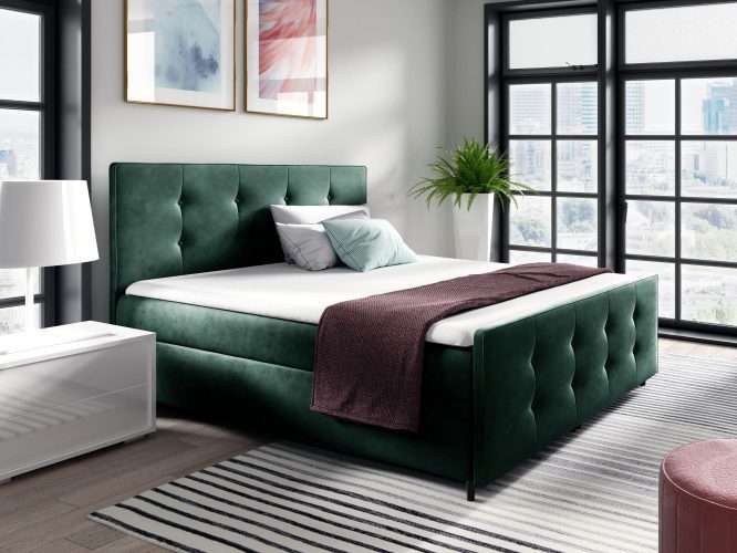 Pikowane łóżko kontynentalne zielone YONI