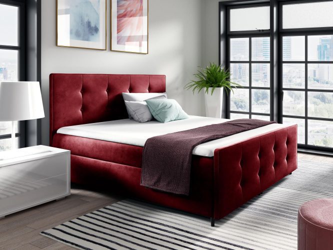 Pikowane łóżko kontynentalne czerwone YONI
