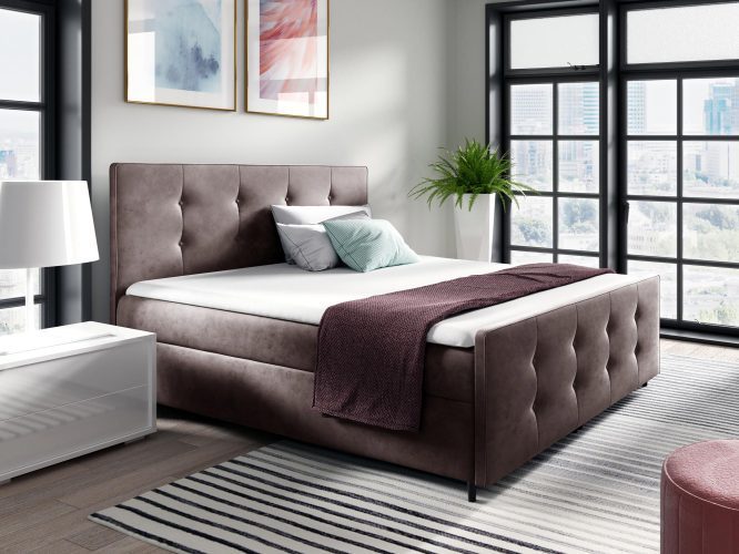 Pikowane łóżko kontynentalne jasnobrązowe YONI