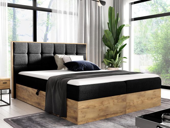Łóżko drewniane kontynentalne czarny BRAGA 1