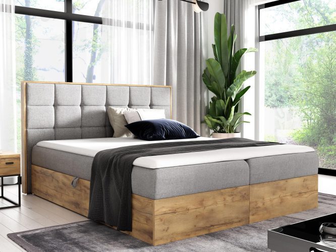 Łóżko drewniane kontynentalne jasny szary BRAGA 1