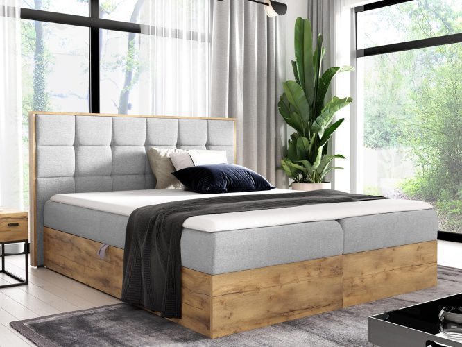 Łóżko drewniane kontynentalne jasny szary BRAGA 1