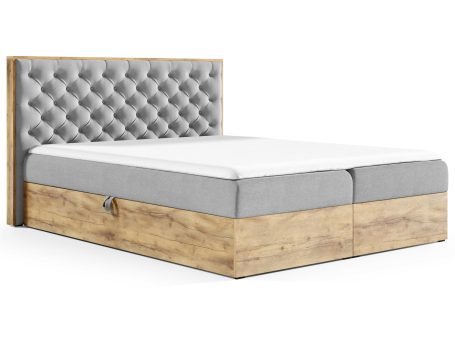 Pikowane łóżko drewniane białe tło BRAGA 3