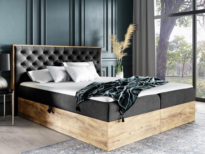 Pikowane łóżko drewniane czarne BRAGA 3