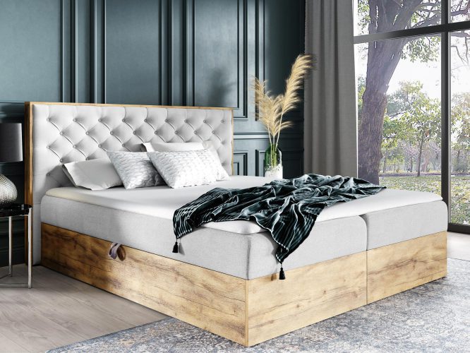 Pikowane łóżko drewniane białe BRAGA 3