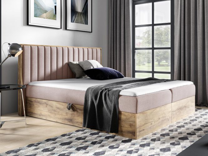 Kontynentalne łóżko drewniane pudrowy róż BRAGA 4