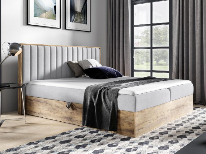 Kontynentalne łóżko drewniane jasny szary BRAGA 4
