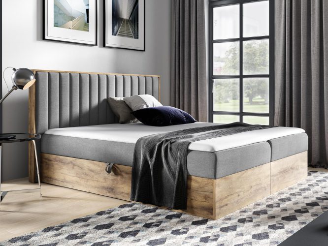 Kontynentalne łóżko drewniane szare BRAGA 4