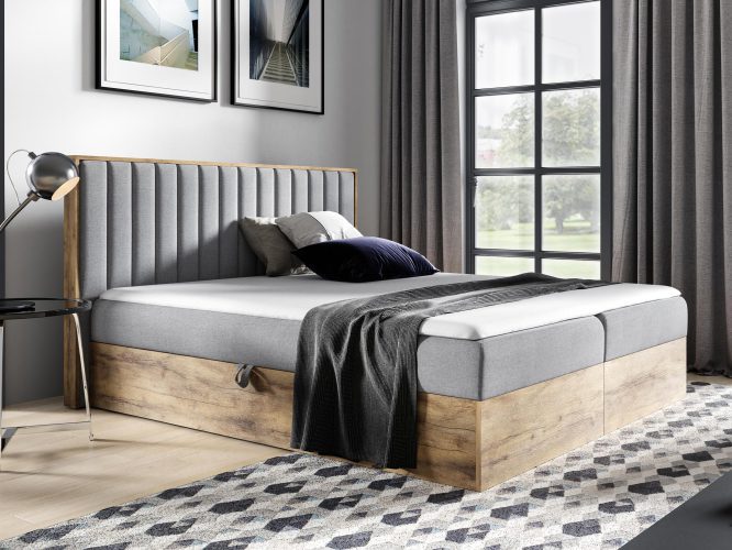 Kontynentalne łóżko drewniane jasnoszare BRAGA 4