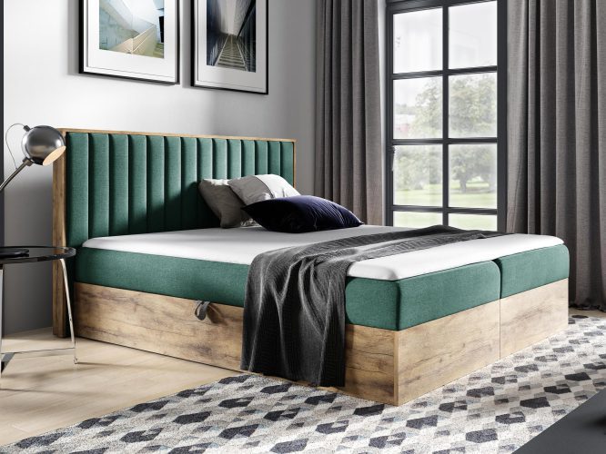 Kontynentalne łóżko drewniane zielone BRAGA 4