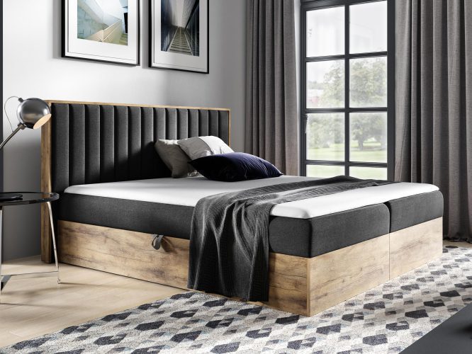 Kontynentalne łóżko drewniane czarne BRAGA 4