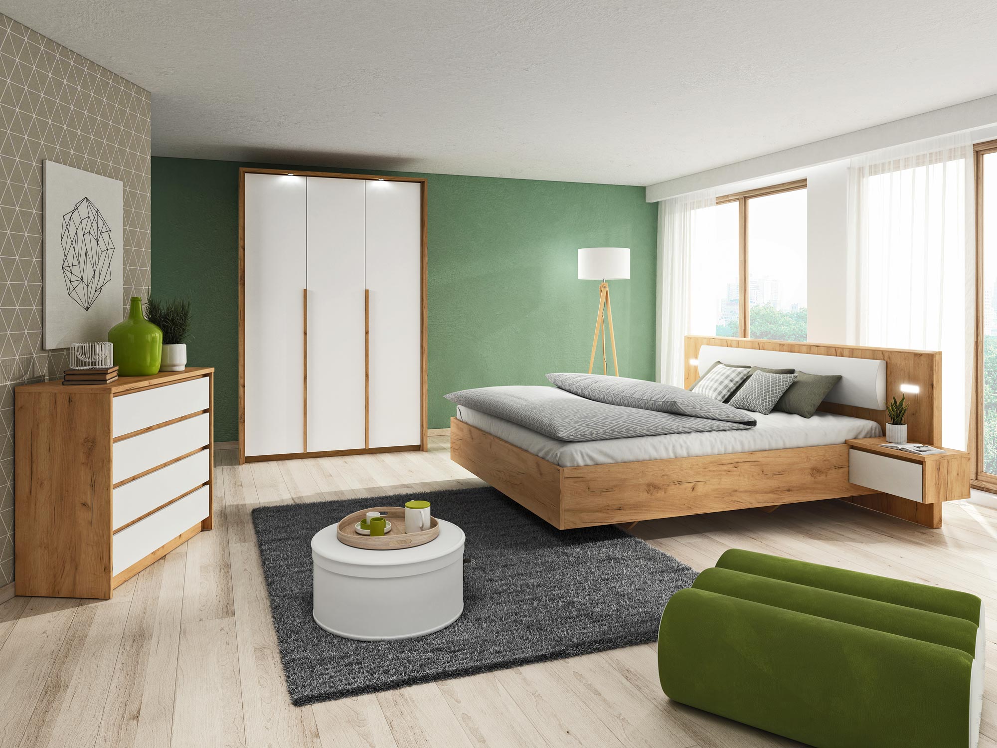 Komplet mebli drewniane białe sypialnia