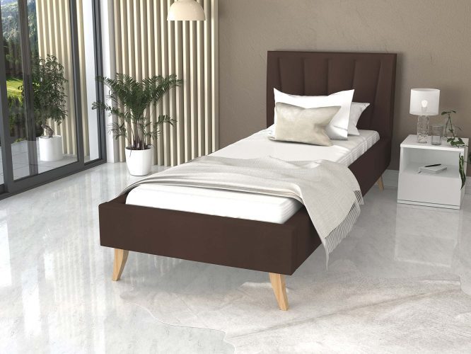 Łóżko na drewnianych nóżkach 90x200 brązowe BONNIE