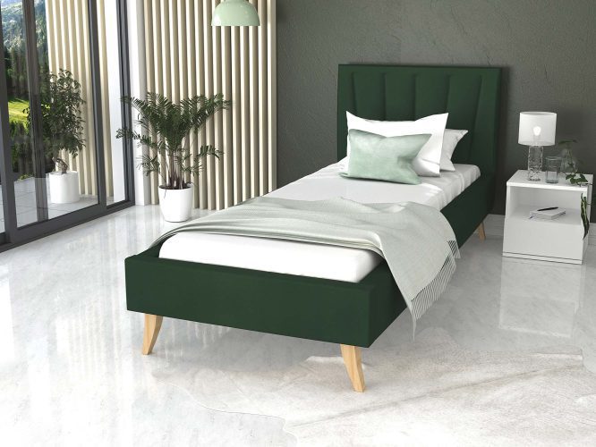 Łóżko na drewnianych nóżkach 90x200 zielone BONNIE