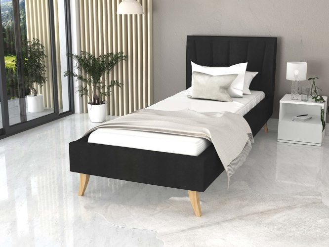 Łóżko na drewnianych nóżkach 90x200 czarne BONNIE