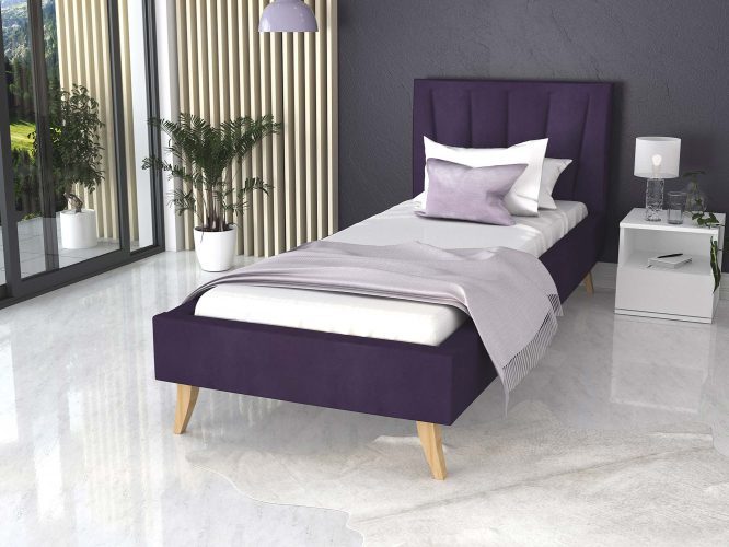 Łóżko na drewnianych nóżkach 90x200 fiolet BONNIE