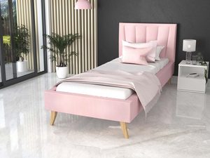 Miniaturka 25 - Łóżko na drewnianych nóżkach 90x200 pudrowy róż BONNIE