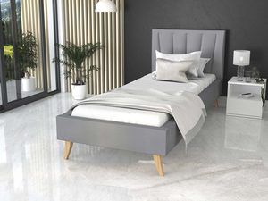 Miniaturka 23 - Łóżko na drewnianych nóżkach 90x200 szare aranżacja BONNIE