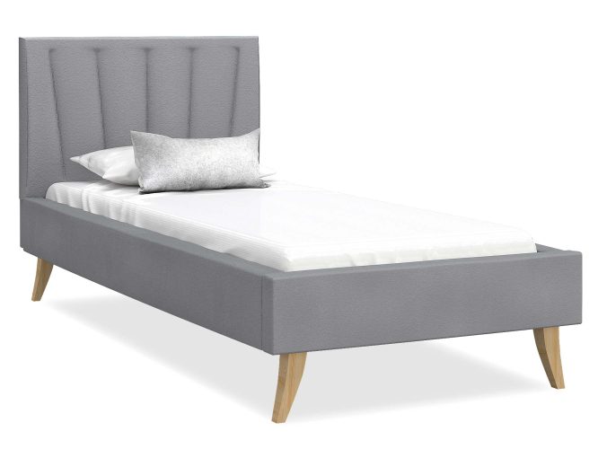 Łóżko na drewnianych nóżkach 90x200 szare BONNIE