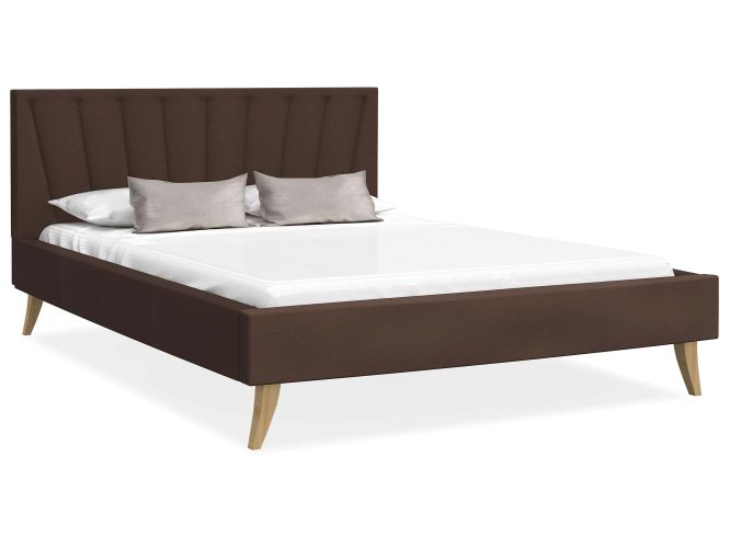 Łóżko na drewnianych nóżkach brązowe białe tło BONNIE