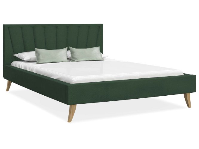 Łóżko na drewnianych nóżkach zielone białe tło BONNIE