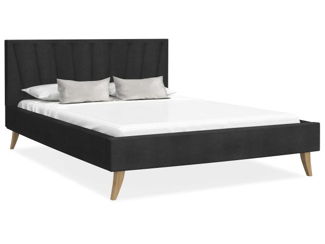 Tapicerowane łóżko na drewnianych nóżkach czarne białe tło BONNIE
