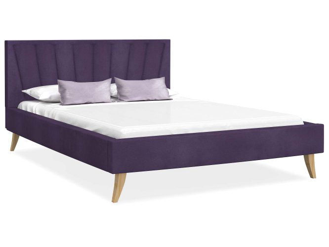 Łóżko na drewnianych nóżkach fioletowe białe tło BONNIE