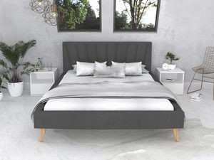 Miniaturka 26 - Łóżko na drewnianych nóżkach szare aranżacja BONNIE