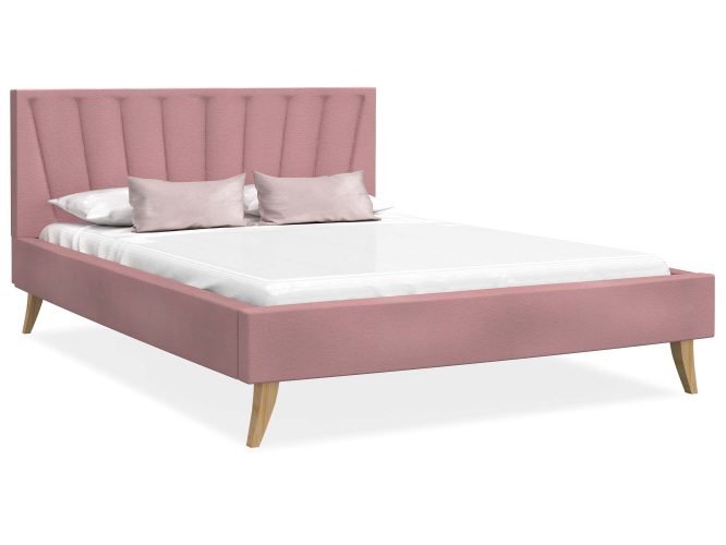 Łóżko na drewnianych nóżkach różowe białe tło BONNIE
