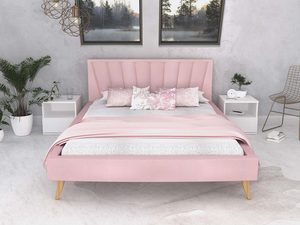 Miniaturka 33 - Łóżko na drewnianych nóżkach pudrowy róż aranżacja BONNIE