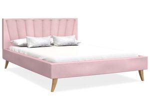 Miniaturka 3 - Łóżko na drewnianych nóżkach pudrowy róż białe tło BONNIE