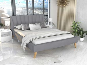 Miniaturka 36 - Łóżko na drewnianych nóżkach szare aranżacja BONNIE