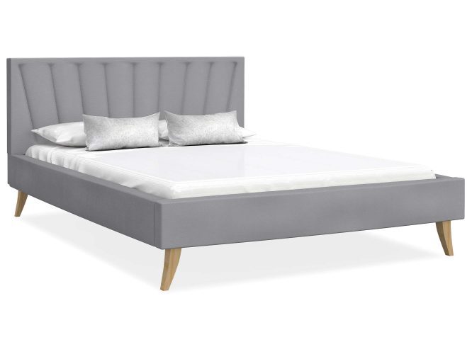 Łóżko na drewnianych nóżkach szare białe tło BONNIE