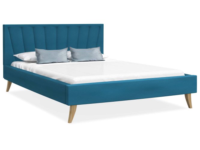 Łóżko na drewnianych nóżkach niebieskie BONNIE