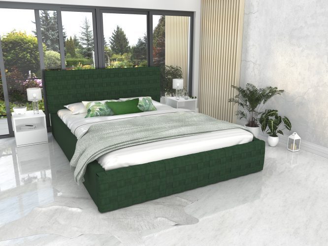 Łóżko z plecionym wezgłowiem aranżacja zielone CINDY