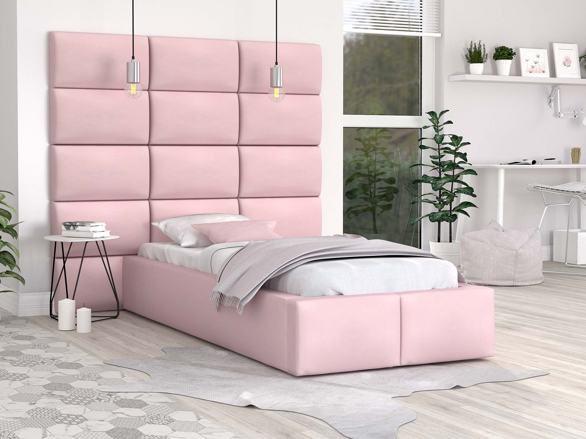 Łóżko z panelami różowe panele 90x200 MIRIAM