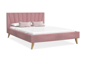 Miniaturka 4 - Tapicerowane łóżko na drewnianych nóżkach BONNIE — w kolorze mglistego różu, na białym tle