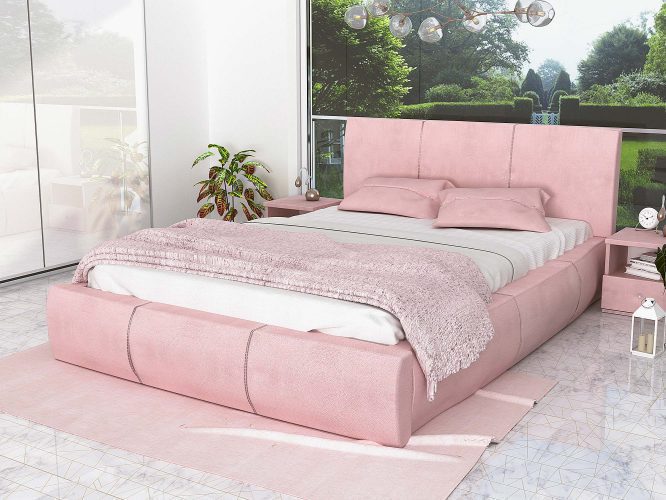 Łóżko stelaż+materac różowe aranżacja SKYE